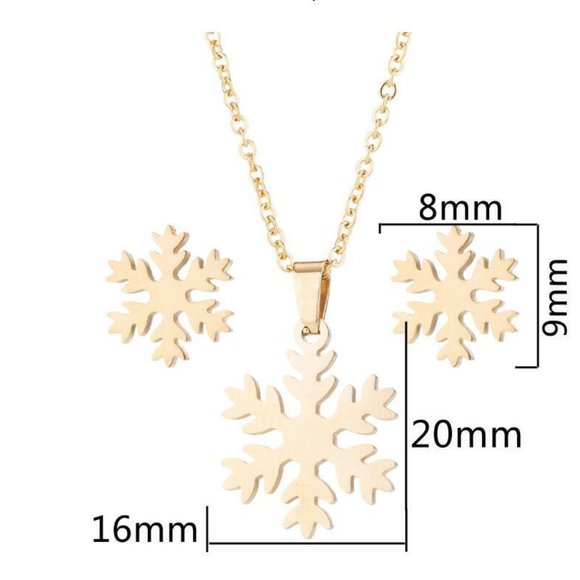 Silver/Gold Flower Snowflake Titanium Jewelry Set: Necklace+Earring - Picture 2 of 5